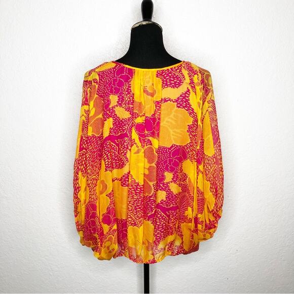 Diane von Furstenberg Emelia orange pink floral batwing silk top Medium NWOT - Picture 16 of 16